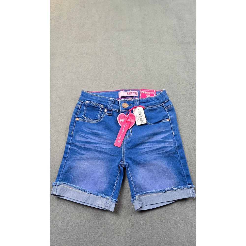 Pink Latte Girls Blue Denim Shorts Size 8 Medium Wash Raw Hem GDS-20-89019B NWT